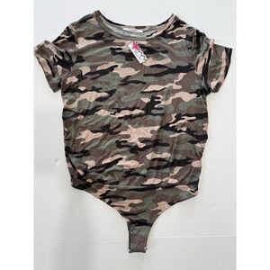 Camo‎ Cotton Bodysuit – Short Sleeve Camouflage Leotard with Snaps | Large NWT
